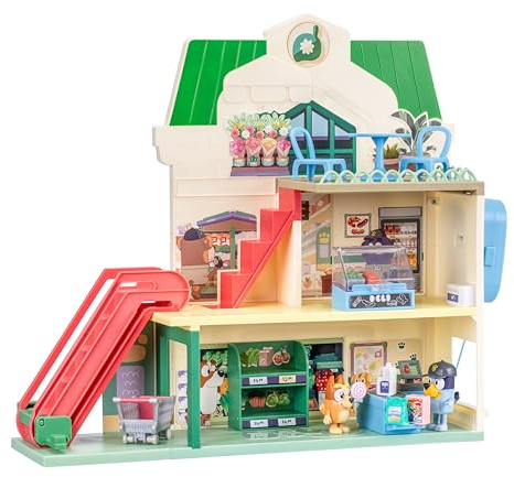 BlueY Set de Jeu Supermarché de, avec 3 étages et des Figurines et Bingo Exclusives, Un Escalator Qui Fonctionne, 24 Sons et Plus de 15 Accessoires de Jeu Dont Un interphone, 40 cm de Haut