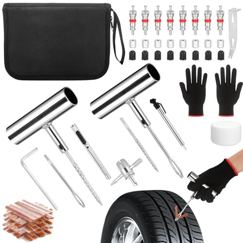 Zocipro 72Pcs Tubeless Tyre Puncture Repair Kit, Car Flat Tyre Repair Kit for Auto, Trucks, Motorcycle, ATV, Tractor with Gloves & Storage Bag