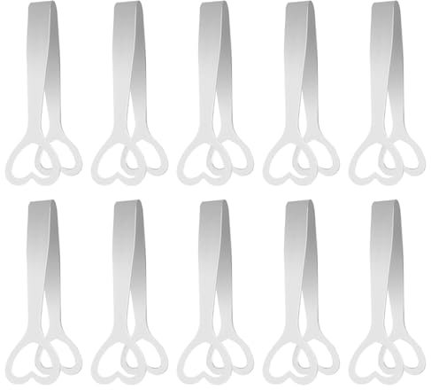 Laroal Lot de 10 Mini Pinces à Sucre en Acier Inoxydable, en Forme de cœur, argentées, pour glaçons, pour Aliments, Bonbons, Pain, gâteaux