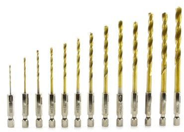 BSD HSS TiN Bohrer Set 1,5-6,5 mm, 13-teilig, Sechskantschaft, für Nichteisenmetalle, Stahl und Kunststoffe, optimale Lebensdauer und Nachhaltigkeit.