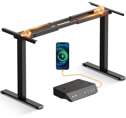 OffiGo Standing Desk Frame with Dual Motor, Electric Height Adjustable Desk Legs with USB, Smart Rising Sit Stand up Table with 3 Memory Function, Computer Table for Home Office, Black