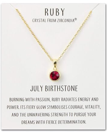 Philip Jones 18k Gold Plated July (Ruby) Birthstone Necklace Created with Zircondia® Crystals