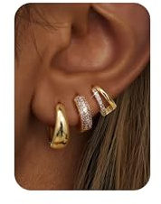 KALVICA 3 Paare Ohrringe Creolen Gold Klein Set Hypoallergene 14K Vergoldete Ohrringe Gold Wasserfest Nickelfreie Goldene Creolen Damen Schmuck Gold/Silber
