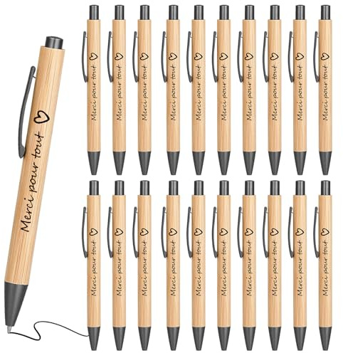 Xingch Lot de 20 stylos à bille en bois avec pointe rétractable – Cadeau d'adieu pour enseignants, camarades de classe, collègues, employés, famille et amis