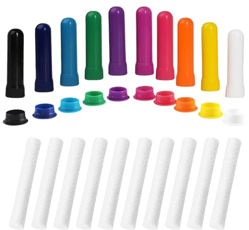 Set di 10 penne olfattive per oli essenziali, inalatori nasali igroscopici in 10 colori con bacchette di cotone di alta qualità