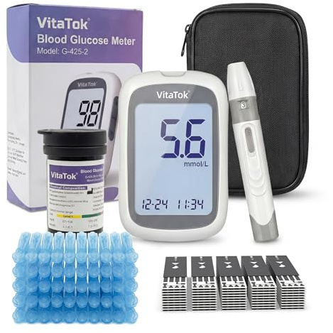 VitaTok Blood Sugar Monitor Blood Glucose Monitors, G-425-2 Blood Sugar Test Kit with 50 Test Strips & 50 Lancets, Diabetes Testing Kit for Home Use (50 Kit)
