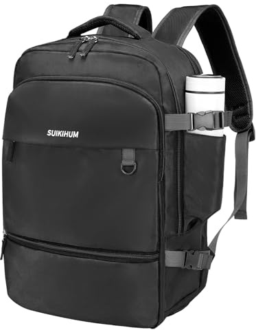 SUIKIHUM Travel Backpack for Men & Women, Carry on Laptop Backpack, Water-Resistant Oxford Fabric, Fits 16 Laptop, Anti-Theft & Luggage Strap, Black