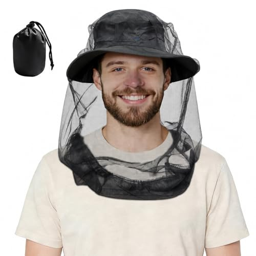 Bukecagif Zanzariera per Testa, Cappello con zanzariera, Rete antizanzare per Testa, Cappello con Rete antizanzare, Cappello da Apicoltore con Rete per Testa con Borsa Nera, Poliestere, Outdoor