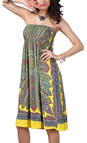 OCTOPUSIR Women Beach Cover up and Kaftans Wraps Ladies Summer Sleeveless Strapless Beach Sundress Ethnic Bohemian Off Shoulder Floral Printed Bandeau Boobtube Casual Mini Dress