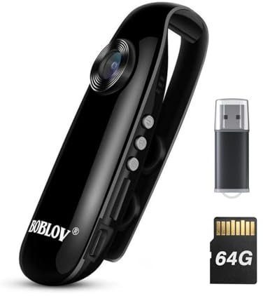 BOBLOV 007 Mini Kamera, 1080P Full HD Bodycam, Körperkamera, Camcorder für Polizei/Motorrad/Fahrrad/Sport (007 mit 64 GB TF-Karte)