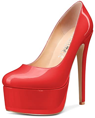 Castamere Donna Spillo Alto High Tacco Heel Piattaforma Rotonda Punta 15 CM Heels Pumps Slip-on da Matrimonio Feste Sexy Scarpe Rosso A 37 EU