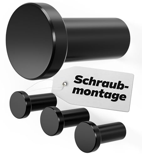 BERGVILLE® 4er Set Premium Garderobenhaken schwarz matt–Universell einsetzbar als Handtuchhalter, Kleiderhaken, Wandhaken inkl. Zubehör! Made in Germany
