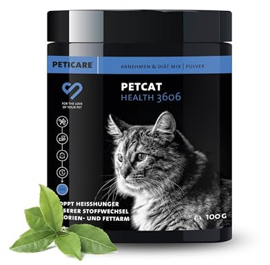 Peticare Diät Schlank Vital Pulver für Katzen | Unterstützt Abnehmen-Prozess und Gewichtskontrolle | Verringert Übergewicht & stärkt Sättigung | natürliches Ergänzungsfutter | petCat Health 3606
