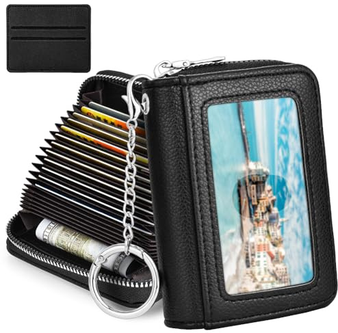 flintronic Porta Carte di Credito, RFID Blocco Porta Carte Credito, Cerniera Portafoglio Porta Carta Credito, Pelle Piccolo Portafogli 14 slot con Portachiavi e Mini Porta Tessere, per Donna e Uomo