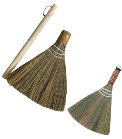 Alipis 2pcs Handmade Woven Broom Vietnamese Straw Broom Detachable Handle Versatile Indoor Outdoor Cleaning No Static Asian Duster Stick Wood Handle for Dirt Debris