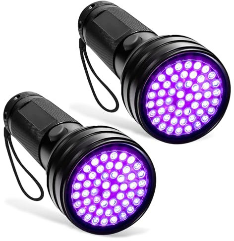 UV Taschenlampe 51 LEDs,2 Stück Schwarzlicht Taschenlampe,Mini UV Lampe 395nm,Haustiere Urin-Detektor,Schwarzlichtlampe,Ultraviolettes Licht für Heimtierurindetektoren Geldscheinprüfer Bernsteinsuche
