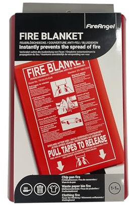 FireAngel Couverture Anti Feu pour Cuisine, Couverture Anti Feu Incendie pour Maison, Caravane, Camping-Car, Extincteurs, 1 x 1 m