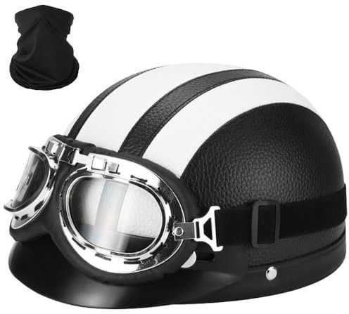 Yirunfa Retro Motorrad Halbhelme Vintage Öffnen Motorradhelm Halbschalenhelm mit ECE/DOT, Motorradhelm für Herren Damen Jethelm Retro, Chopper Helm, Retro Motorrad Helm