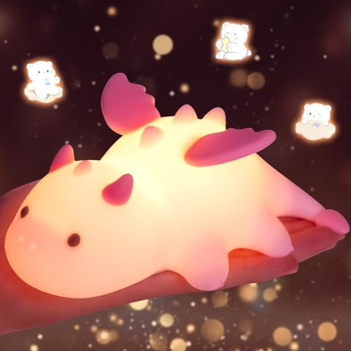 Drepint repint Luz Nocturna Infantil con 1200mAh,Luz Nocturna Infantil de Silicona,dinosaurio para Niñas 7 Color Luz Quitamiedos infantil Brillo Ajustable Niños Regalo para Dormitorio(Rosa)