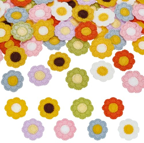 FINGERINSPIRE 64 Pz Applique di Fiori All'Uncinetto 8 Colori Toppe di Fiori in Poliestere Lavorate a Maglia Fatte a Mano Accessori per Costumi Floreali All'Uncinetto per la Decorazioni di Vestiti