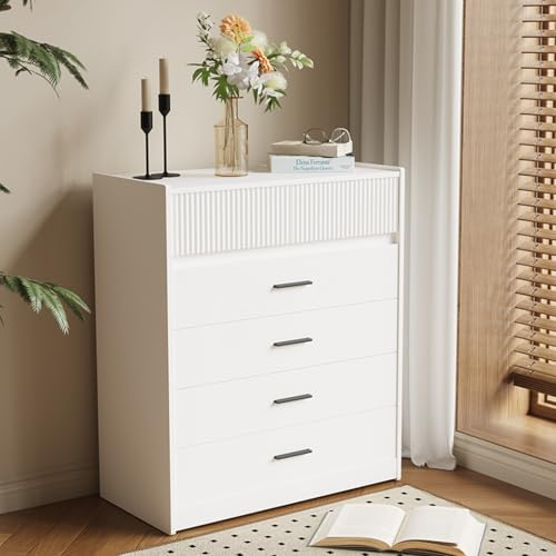 HOMAVO DG1 Cómoda con 6 Cajones, Blanco y Roble, 74x40x90 cm, Tablero de Partículas con Certificación FSC, Diseño Moderno Compacto (Blanco)