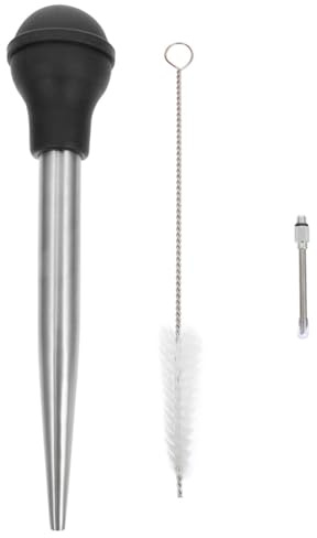 Hohopeti Stainless Steel Turkey with Black Silicone Oil Tube BBQ Meat Injector for Marinade Flavoring and Roasting Cooking Tool