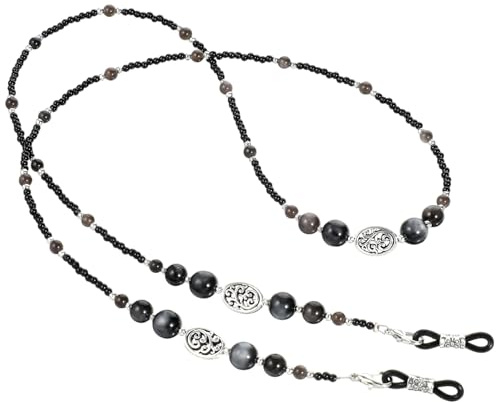 Sibba Catena per occhiali con perline per donne e uomini, 1 pezzo con pietra occhio di gatto per occhiali, cordini eleganti intorno al collo, cinturino per occhiali da vista collana da lettura