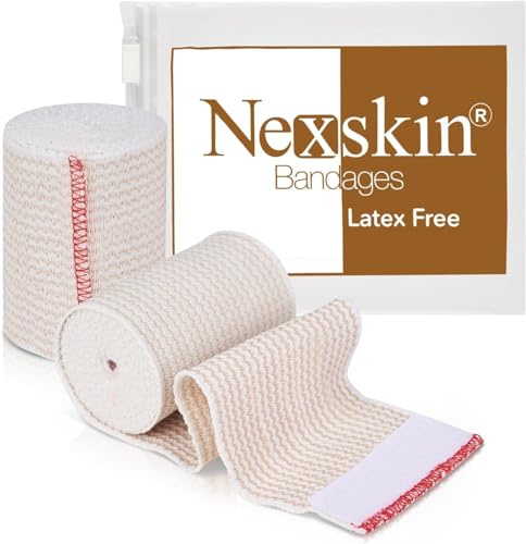 Premium Elastic Bandage Wrap (3” Wide, 2 Pack) - Nexskin Latex Free Athletic/Medical Compression Bandages Hook & Loop Fasteners at Both Ends - Lifetime Washable & Reusable Bandages
