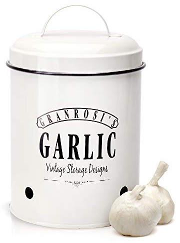 Granrosi Knoblauchtopf, verschließbarem Deckel, Vintage Aufbewahrungsbox, Organisation Vorratsdose, geräumiger Knoblauch-, Kartoffel- & Gemüsebox für längere Lagerung, 12,2x12,2x17,5 cm - Crème