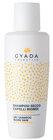 GYADA COSMETICS, Shampoo Secco Capelli Biondi, Lenitivo e Rinvigorente, Dona Volume e Freschezza, per Capelli Chiari e Bianchi, con Estratto di Curcuma, Aloe Vera, Vitamina B5 e Amido di Riso, 50gr