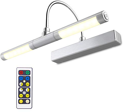 HONWELL Bilderleuchte LED Verstellbare LED Wandleuchte 3 Beleuchtungsmodi AA Batterie Betrieben mit Fernbedienungen 180 ° Schwenkarm, Dimmbare Anzeigelampe mit Timer für Spiegelanstrich, Silber