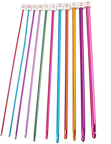 Xrten 11 Pcs Ganchos de Ganchillo, Ergonómicos Agujas de Ganchillo, Kit de Ganchillos Accesorios de Aluminio, Ganchillos Multicolor de Tejer
