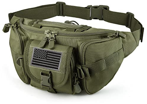 FRTKK Sac Banane Tactique avec écusson du Drapeau américain, Sangle réglable, Sac Militaire pour l'extérieur, la pêche, Le Cyclisme, Le Camping, la randonnée, la Promenade du