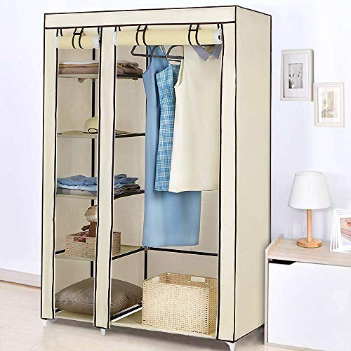 Armarios de Tela para Ropa, Armario Ropero con Varillas, Armario Portátil, Resistente al Polvo Estantería de Almacenaje, Dormitorio, Estudio (Beige, 110 * 45 * 175cm)