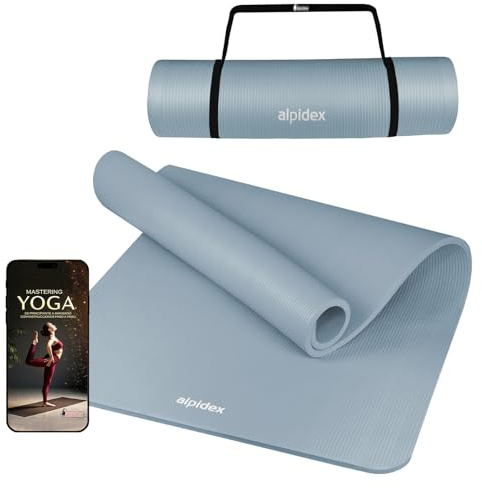 ALPIDEX Tappetino Yoga Extra Spesso 1,5 cm Tappeto Fitness NBR 3 Larghezze Antiscivolo Cinghia Trasporto Aerobica Palestra Ginnastica Pilates Allenamento Casa, Ice Blue, 190 x 80 x 1.5 cm