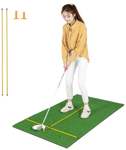 GYMAX Golf Abschlagmatte 152 x 92 cm/152 x 117 cm, Golf-Übungsmatte, Golf Trainingsmatte inkl. 2 Gummitees & 2 Ausrichtungsstäben, Golfmatte für Indoor & Outdoor (152x92 cm, 27mm Dicke)