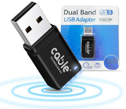 Clé WiFi USB Dual Band 2.4/5.8GHz, Antenne WiFi 1300 mbps, Plug and Play, Adaptateur réseau sans Fil pour PC/Bureau/Tablette/Ordinateur Portable, Compatible avec Windows, Mac OS X du 10.9 au 10.15