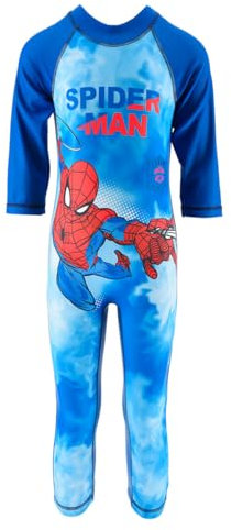 Marvel Spiderman Maillot de Bain Garçon, Maillot de Bain Protection UV, Ensemble de Natation Une Pièce, T-Shirt et Pantalon de Bain, Taille 6 Ans, Bleu