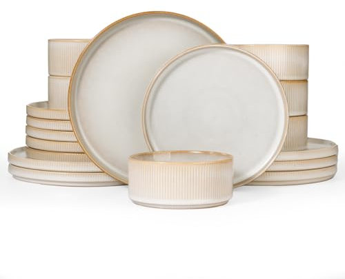 Richmount Star 18-teiliges teller set, Geschirrset 6 personen, Steingut Geschirr Set, Anti-Kratzer Tafelservice, Mikrowellen & Spülmaschinenfest, Cappuccino Weiß