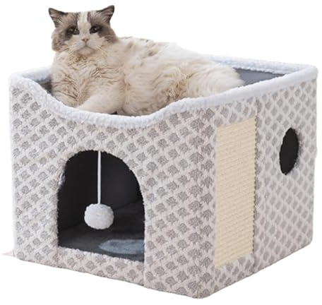 ERNAN Casa para Gato Interior, Cama Plegable con Rascador para Diversos Estilos de Decoración del Hogar, para Pequeños Animales Interiores (White, S)