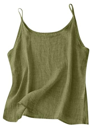 Camisetas sin Manga Mujer Lino Algodón Verano Casual Moda Color sólido Camisola Chaleco Camisetas de Tirantes Ligero Tank Tops Cuello Redondo Fiesta Playa Camisa Suelto tee Talla Grande