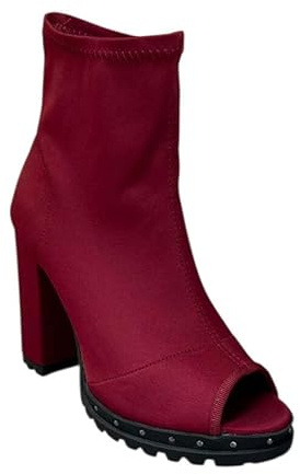 Women Open Peep Toe Cutout Chunky High Heel Ankle Bootie With Stud Stylish-20 (Burgundy, US Footwear Size System, Adult, Women, Numeric, Medium, 9)