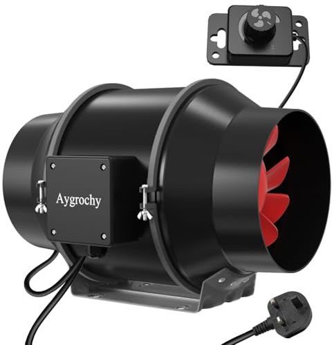 Aygrochy Inline duct Fan 125mm/5 inch, Extractor Fan with Variable Speed Controller, using for Bathroom, Office, Grow Tents, EC motor 2800 rpm, UK Plug