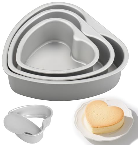 Doafoce 3 Pièces Moules Gâteaux Coeur Aluminium Anodisé Moules à Gâteaux Pâtisserie Antiadhésif Moules à Forme Coeur Pour Anniversaire, Mariage,Saint Valentin 6in, 8 in, 10 in