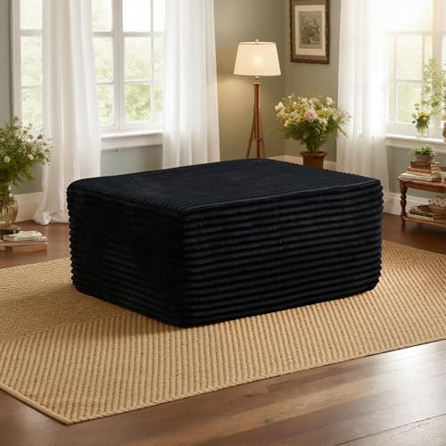 37.1 Ottoman for Couch, Plush Corduroy Memory Foam Ottoman Cloud Boneless Sectional Couch for Living Room Foot Stools No Assembly Require, Plush Corduroy,Black