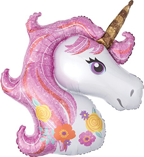 Amscan 3727301 - Super Shape Ballon en plastique Magical Unicorn, taille 83 x 73 cm, licorne, ballon hélium, anniversaire, décoration