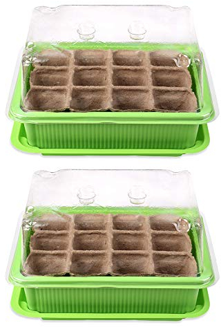 Schramm® 2 Stück Anzucht Set Gewächshaus 20,5 x 15,5 x 11 cm Anzucht Schale Töpfe Zimmergewächshaus für 24 Anzuchttöpfe Anzuchtset Mini-Gewächshaus