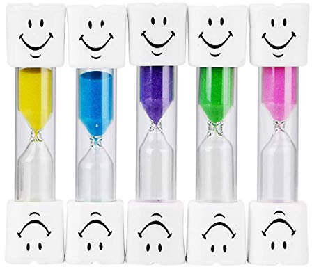 Pack of 5 Smiley Toothbrush Timer, 3 Minutes Smiley Sand Timer Clocks Hourglasses for Brushing Kids Teeth (5 Colors)