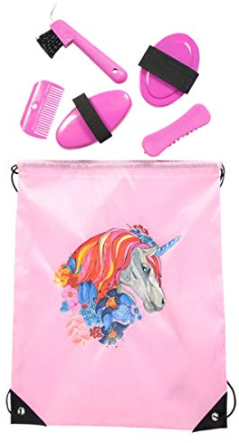 PFIFF 102790 Putzset, Putzbeutel Putztasche befüllt, Pferdeputzset Pferdepflege, Pink