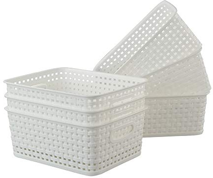 Xowine Set of 6 Plastic Storage Basket, White Kitchen Cupboard Storage Baskets